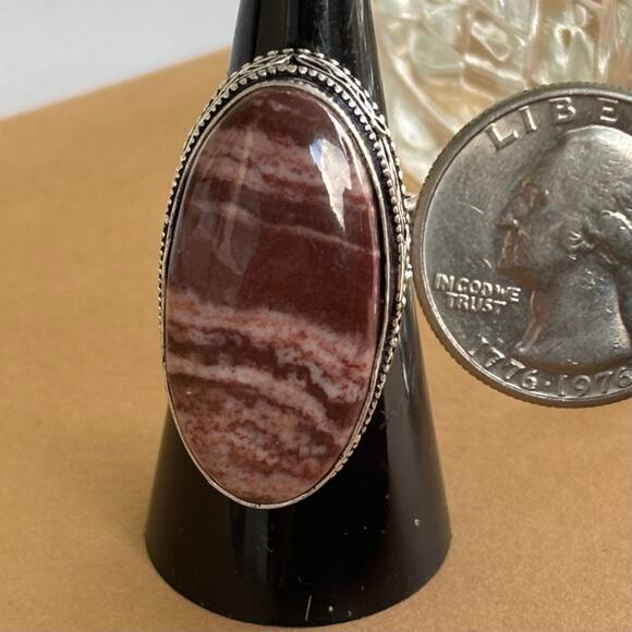 925 Sterling Coconut Jasper Ring Size 7 - Picture 4 of 5